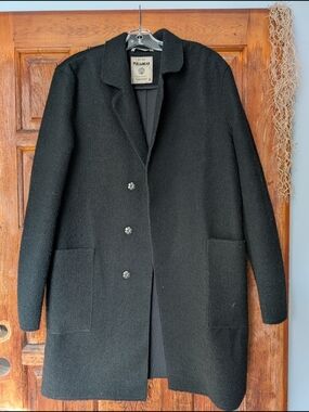 Pull&Bear Black Wool-Blend Single-Breasted Coat